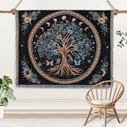 Tree of Life Woven Throw Blanket Mandala Boho Chic Decor Life Tree Reversible Cute Cotton Boho Throw Blanket Witchy Throws Blankets with Tassels Bohemian Room Decor Luxury Christmas Throws 51”x59”