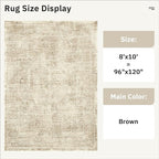 Washable Area Rug 8x10, Large Soft Rugs for Living Room Vintage 8x10 Area Rugs for Bedroom Dining Room Floral Non-Slip Thin Brown