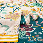 Boho Throw Blanket for Bed, 100% Organic Cotton Breathable Ultra Soft 50" x 60" Quilt Beige Throw - All Season Floral Farmhouse Decor Luxury Reversible Blanket for Sofa Couch Chair and Gift