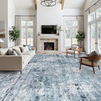 10x14 Area Rugs for Living Room, Non Slip Machine Washable Vintage Rugs, Low Pile Lightweight Large Rug for Bedroom, Dining Room, Home Office Blue
