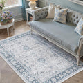 3x5 Area Rug Blue Washable Entryway Vintage Carpet Office Small Non Slip Stain Soft Resistant Low Pile Thin Boho Accent Indoor Throw Rug for Laundry Kitchen Bathroom Entrance Bedroom