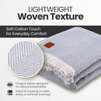 Gold Case Throw Blanket for Bed - 100% Recycled Turkish Cotton Blanket - Elegant Lightweight Soft Throw Blankets for Bed & Living Room - Queen Size Cozy Blankets - 90x90 - Grey