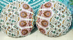 CRAFT KALA Mandala Floor Pillow Cushion Cover Seating Throw Cover Hippie Decorative Bohemian Ottoman Poufs Pom Pillow Cases Boho Indian Cotton Living Room Home Décor 24" Round Set of 2 Mustard Mirchi