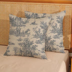 Blue Toile Pillow Covers 18x18 Inch Set of 2 Vintage French Country Throw Pillows Outdoor French Country Decorative Pillow Cases Rustic Linen Decor Farmhouse Cushion Case for Couch Bedroom