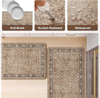 KIMODE Kitchen Mats Cushioned Anti Fatigue, Summer Boho Distressed Kitchen Rugs Sets of 2, Padded Kitchen Floor Mats, Non Slip Standing Mats for Sink Laundry Office Desk Brown 20"x71"+20"x32"