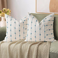 AELS 18x18 Decorative Boho Linen Throw Pillow Covers, Modern Farmhouse Textured Pillow Case, Set of 2, Tufted Stitch Stripe Cushion Cover for Bed Sofa Couch Living Room (Cover ONLY), Blue