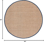 SAFAVIEH Area Rug 8' Round - Natural Fiber Collection - Large - Natural & Blue, Seagrass, Basketweave Pattern with Border (NF114E)