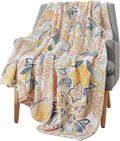 Serafina Home Throw Blanket: Velvelty Soft, Durable Fleece Accent for Bed or Couch (Yellow Paisley, 50 x 70 inches)