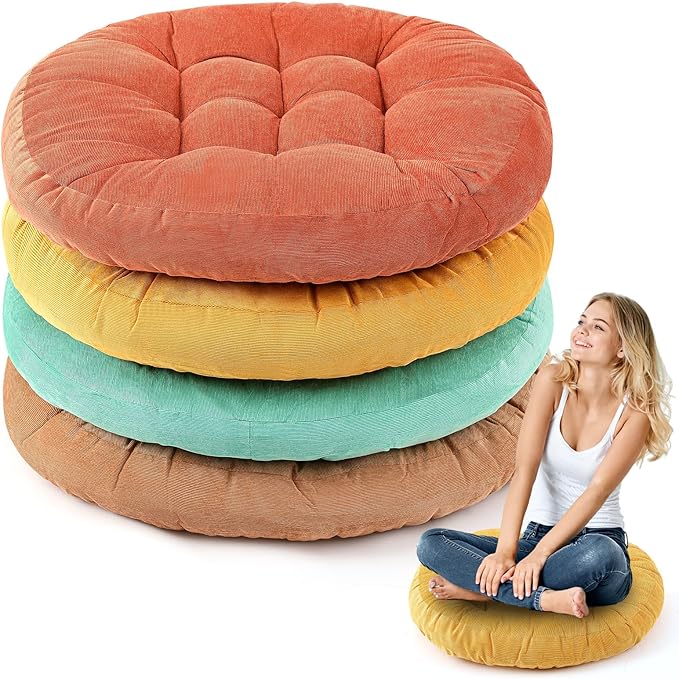 Jerify Floor Pillow Cushions Large Round Square Large Meditation Floor Pillow for Classroom Adult Meditation Picnic Party Seating Learning Daycare School(Round,Yellow Green,4 Pcs)