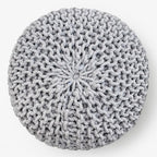 Palisa Round Ottoman Pouf Handmade Cotton Knitted Poof Bean Bag Filling | Boho Pouffe for Living Room & Bedroom | Foot Rest Poufs for Office Home Decor (Grey, 20" D x 20" W x 14" H)