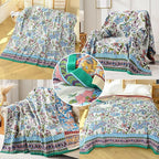 Boho Blanket Soft Muslin BohoThrow Blanket, 100% Cotton Floral Printed Farmhouse Decor All Season Reversible Rustic Throw for Sofa Couch Chair (White, 60"x80")