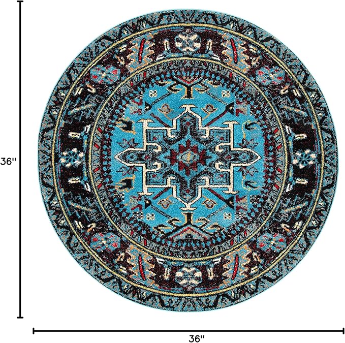 SAFAVIEH Vintage Hamadan Collection Area Rug - 3' Round, Light Blue & Black, Traditional Persian Design, Non-Shedding & Easy to Clean, Ideal for Living Room, Bedroom, Dining Space (VTH211M)