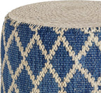 SIMPLIHOME Edgeley Round Pouf - 18 inch Wide Handwoven Jute and Cotton Ottoman in Classic Blue and Natural, Boho-Style Footstool or Extra Seating for Living Room, Bedroom, or Kids Room, Assembled