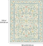 GENIMO 8x10 Washable Area Rug, Non-Slip Vintage Boho Floral Carpet, Soft Low-Pile Thin Living Room Rug for Bedroom, Dining Room, Nursery, Green