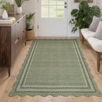 GarveeHome Washable Rugs for Entryway 4x6 Area Rug Scalloped Solid Green Living Room Area Rug Non Slip Soft Non Shedding Low Pile Stain Resistant Carpet for Kitchen Bath Bedroom Nursery, Green