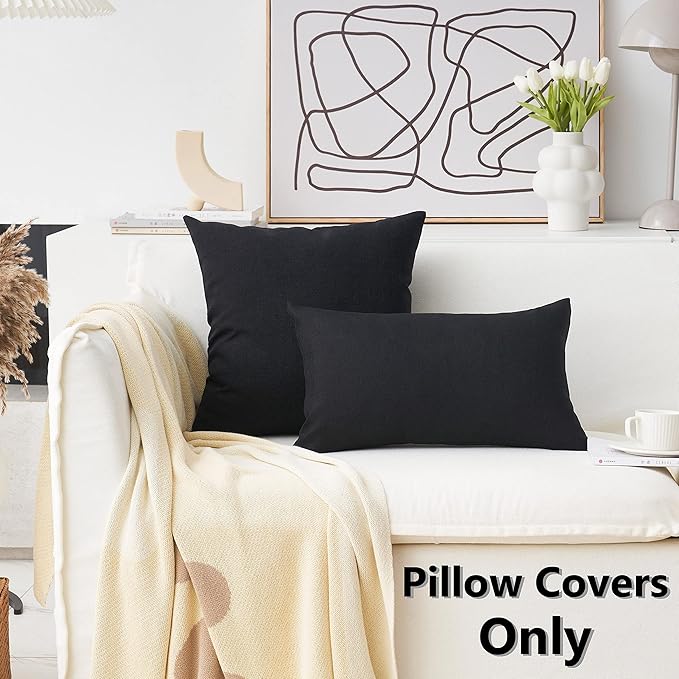 Home Brilliant Black Throw Pillow Cover Textured Linen European Throw Pillows Cushion Cover for Sofa Fall Decoration, 20x20(50cm)