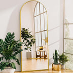 Antok 64" x21” Arched Full Length Floor Mirror, Gold Aluminum Frame, Free Standing/Wall Mount/Leaning for Bedroom, Living Room, Dressing Room