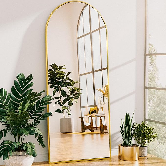 Antok 64" x21” Arched Full Length Floor Mirror, Gold Aluminum Frame, Free Standing/Wall Mount/Leaning for Bedroom, Living Room, Dressing Room