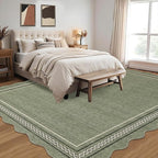GarveeHome Scalloped Washable Area Rugs 5x7, Green Rugs for Living Room Non Slip Soft Non Shedding Bedroom Rugs Modern Foldable Low Pile Stain Resistant Carpet for Playroom Nursery Dining Room, Green