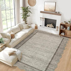 GarveeHome Scalloped Washable Rug 8x10 Rugs for Living Room Modern Bedroom Rug Large Area Rug Non Slip Throw Rugs Soft Low Pile Stain Resistant Carpet for Nursery Classroom Dining Room 8'x10' Brown