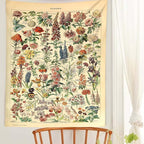 Vintage Flowers Tapestry 59”x51”, Long Vertical Wall Hanging Reference Illustrative Botanical Tapestries for Bedroom Aesthetic Floral Tapistry Botanical Plants Tapestry Wall Hanging Cute Bedroom Decor