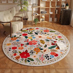 Rugcomf Round Rug 4ft Washable Circle Rug Non Slip Low Pile Boho Floral Small Circular Rug for Bedroom, Bathroom, Entryway, Kids Room, Office, College Dorm(Beige)