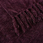 Chenille Throw Blanket for Couch with Tassels,60"X80" Soft Cozy Lightweight Knitted Boho Decorative Blankets for Bed and Sofa,Aubergine