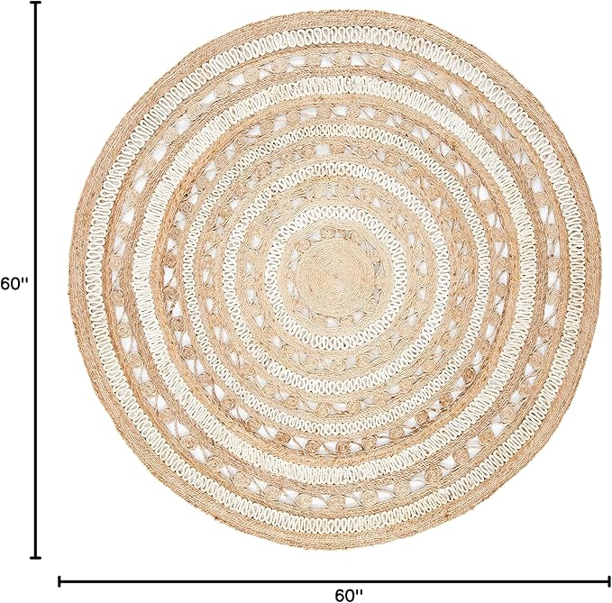 SAFAVIEH Natural Fiber Collection Area Rug - 5' Round, Ivory & Natural, Handmade Boho Charm Farmhouse Jute, Ideal for High Traffic Areas in Living Room, Bedroom (NF169B)
