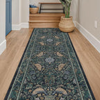 Botanical Bird 2x6 Entryway Rugs Indoor, Machine Washable Runner Rugs for Hallway, Blue and Teal Non Slip Mat for Bathroom, Bedroom Beside Bed, Kitchen, Stain Resistant Forest Green Décor