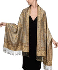 Achillea Reversible Paisley Pashmina Rave Scarf – Exotic Indian Shawls and Wraps for Evening Dresses, Festivals, All Seasons