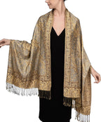Achillea Reversible Paisley Pashmina Rave Scarf – Exotic Indian Shawls and Wraps for Evening Dresses, Festivals, All Seasons