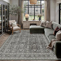 Vintage Area Rug 8x10 Black Washable Living Room Large Carpet Non Slip Bedroom Indoor Office Low Pile Traditional Distressed Retro Accent Rug for Dining Room