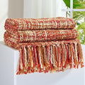 Multi-Color Dark Red Cable Woven Throw Blanket for Couch,60"X80" Boho Style Textured Blankets for Home Decor,Super Soft Warm Cozy Chunky Blanket with Decorative Tassels for Bed