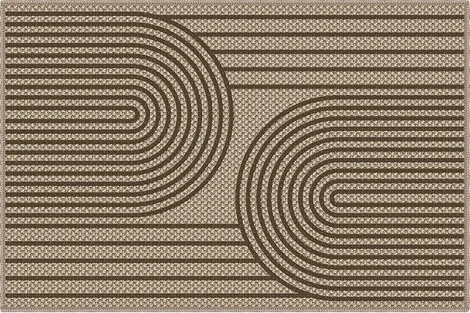 2x3 Door Mat Outdoor Rug Easy Jute Entryway Porch Rug Indoor Foyer Outdoor Patio Low Pile Ultra-Thin Area Rug Washable Non-Slip Brown Rainbow Throw Carpet for Front Door Entrance Floor Mats