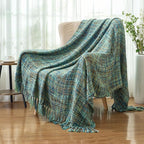 Multi-Color Green Cable Woven Throw Blanket for Couch,50"X60" Boho Style Textured Blankets for Home Decor,Super Soft Warm Cozy Chunky Blanket with Decorative Tassels for Bed and Sofa