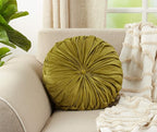 SARO LIFESTYLE Round Velvet Pintucked Poly Filled Throw Pillow (Set of 2)