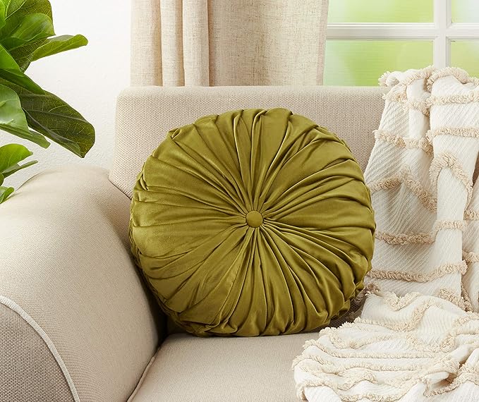 SARO LIFESTYLE Round Velvet Pintucked Poly Filled Throw Pillow (Set of 2)