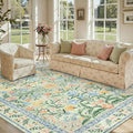 Lahome Sylvie Boho Light Green Large Area Rugs for Bedroom 9x12, Floral Washable Rugs Living Room, Soft Non-Slip Thin Rug for Nursery Kids Playroom Tween Girls Home, Tea Green
