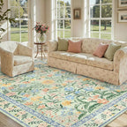 Lahome Sylvie Boho Light Green Large Area Rugs for Bedroom 9x12, Floral Washable Rugs Living Room, Soft Non-Slip Thin Rug for Nursery Kids Playroom Tween Girls Home, Tea Green