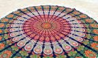Round Beach Tapestry Turquoise Mandala Throw/Boho Hippie Beach Blanket Roundie/Indian Cotton Bohemian Large Round Table Cloth-Home Decor/Yoga Mat Meditation Picnic Rug (70", Orange And Green)