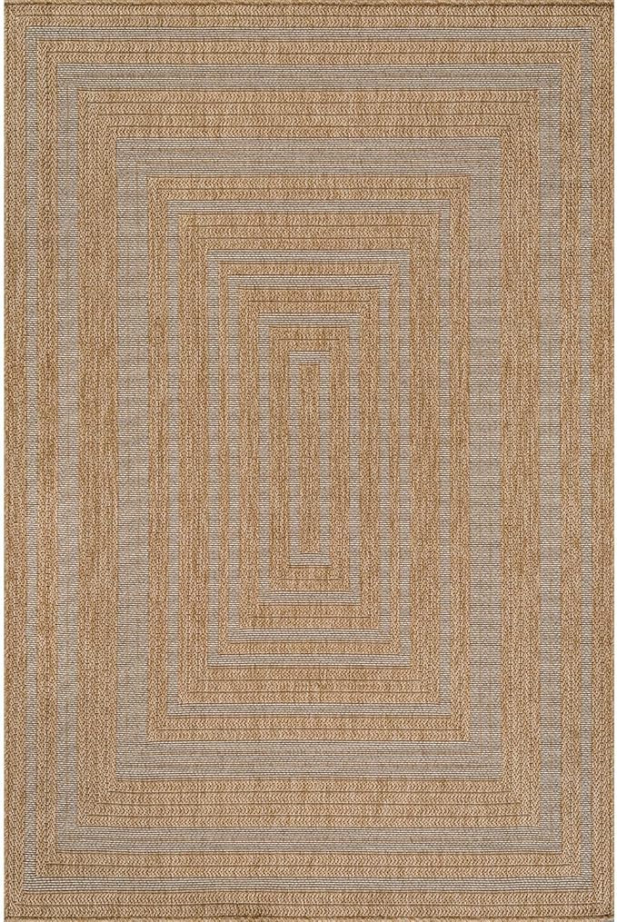 Beverly Rug Easy Jute Framed Border Rug 6x9 Washable Durable Indoor Outdoor Area Rugs for Living Dining Room Patio Office Stain Resistant Non Shedding Casual Indoor Outside Carpet 6 x 9 Natural