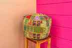 THE ART BOX Round Boho Cotton Patchwork Pouf Cover – Handmade Vintage Embroidered Ottoman Seat Cover, Colorful Decorative Floor Cushion for Home Accessories Décor (14x22 Inches, Cover Only)