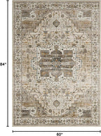 5x7 Area Rugs, Stain Resistant Machine Washable Area Rugs with Non-Slip Backing, Vintage Rugs for Bedroom, Living Room, Large Soft Low Pile Area Rug (Beige/Brown, 5'x7')
