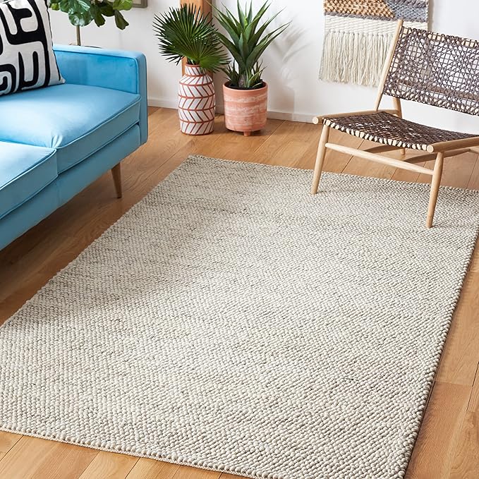 SAFAVIEH Natura Collection Area Rug - 6' Square, Grey & Ivory, Handmade Wool Blend, Textured Design, Ideal for Living Room, Bedroom, Dining Space (NAT425F)