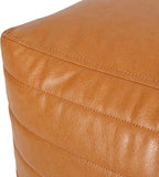 GDFStudio Contemporary Faux Leather Channel Stitch Pouf Ottoman Foot Stool - Bean Bag Floor Chair - Foot Rest Couch for Living Room Bedroom,Caramel Cube,16"" x 16"" x 16"", Conrai,caramel, 314802N