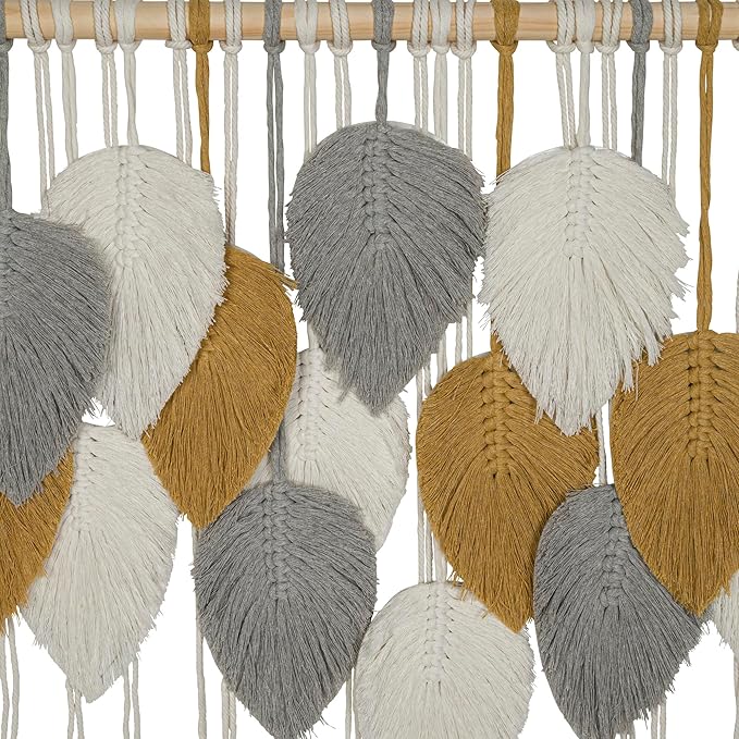 Large Macrame Wall Hanging Decor – Handmade Cotton Cord Boho Room Decor for Bedroom, Nursery, Office – 39” W x 29.5” L (Silver, Gold, White)