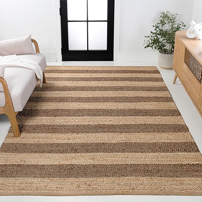 JONATHAN Y Jayden Woven Jute Stripe Natural/Brown Indoor Area Rug, 8x10, Rustic, Farmhouse, Traditional, Lodge, Easy-Cleaning for Living Room, Bedroom, Kitchen, Non-Shedding (NRF202A-8)