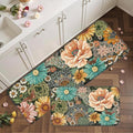 Boho Floral Kitchen Mats for Floor 2PCS Anti Fatigue Mats for Kitchen Floor Cushioned Non Slip Waterproof Memory Foam PVC Kitchen Rugs Set for Sink,Office,Laundry 17.3"x28"+17.3"x47"