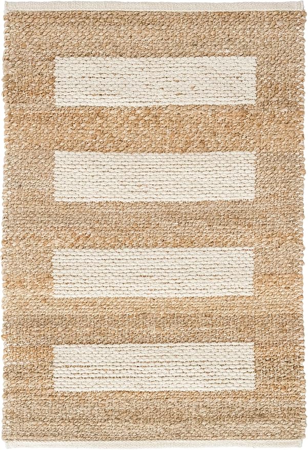 Dash and Albert Milo Jute & Cotton Area Rug - 9.5 X 13.5 Ivory Stripe Handwoven Accent Rug - Durable, Low Pile, Guest Room, Home Office, Dining Room - Premium Luxury Hotel Quality Soft Breathable