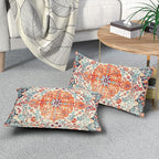 Orange Blue Ethnic Boho Lumbar Pillow Covers 12x20 Inch Bohemian Carpet Vintage Rust Coral Floral Pillow Cases for Couch Farmhouse Rectangle Rustic Rug Pillow Cases for Bed Patio Outdoor Indoor Set 2